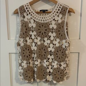 CHARLIE B Crochet Lace Sleeveless Top - White and Brown